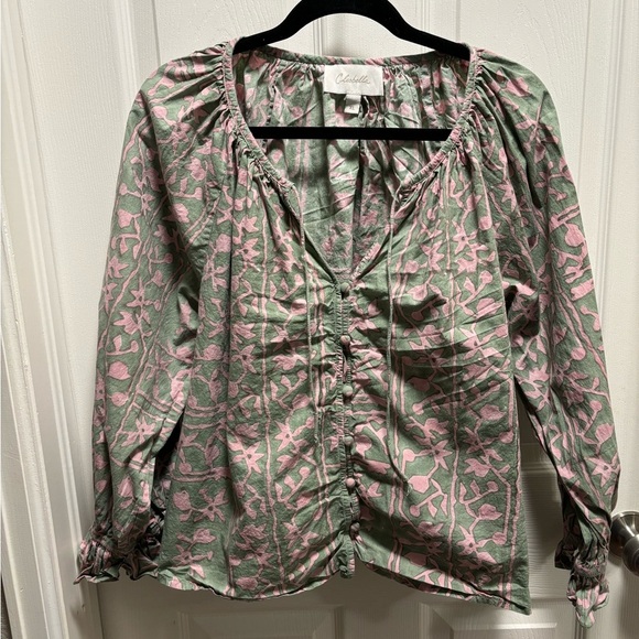 Cleobella | Whitley Ruffle Sleeve Button Front Split V-neck‎ Tie Boho Blouse XL - Picture 3 of 13
